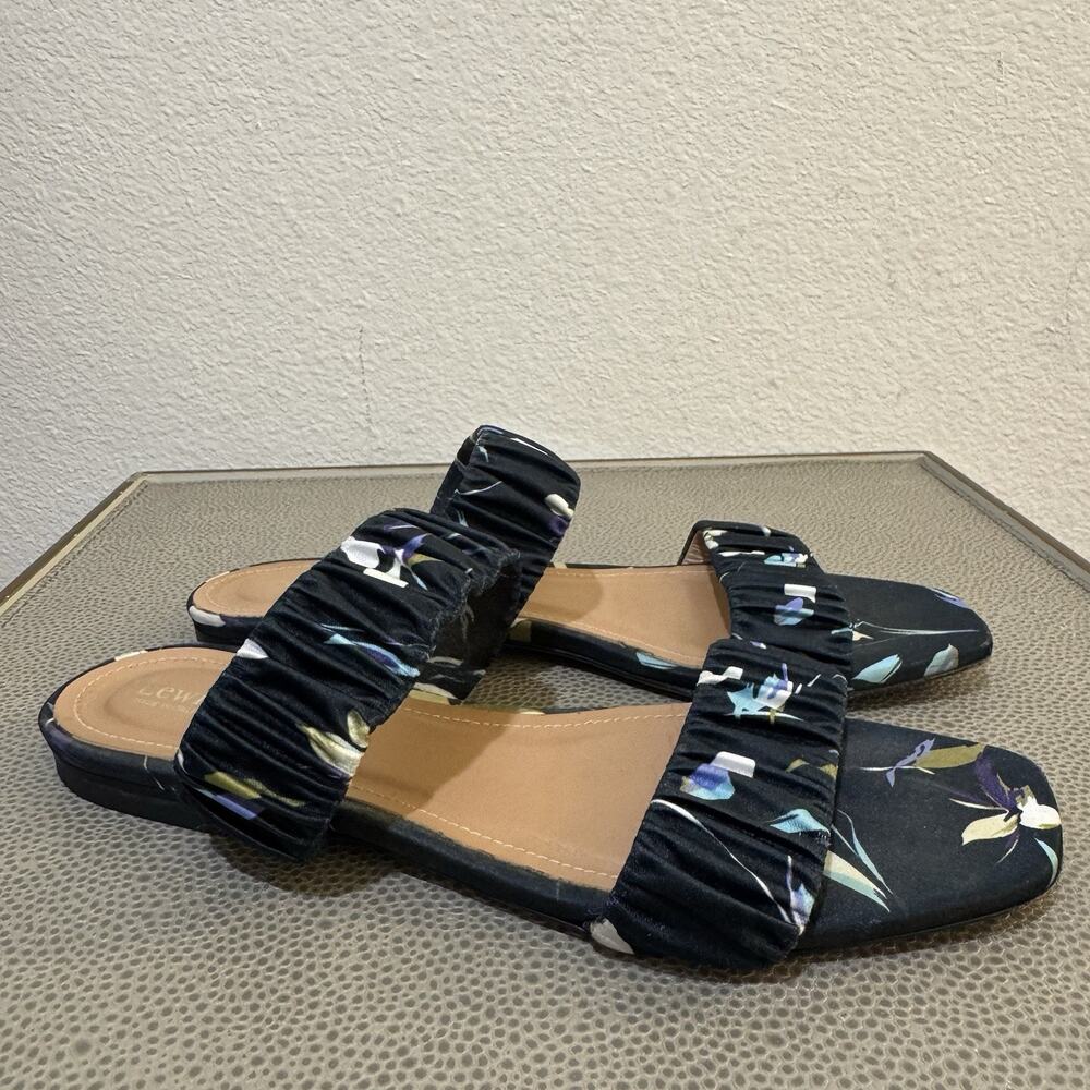 Lewit Women’s Size 38.5 IT Navy Blue Floral Satin Elena Ruched Slide Sandal